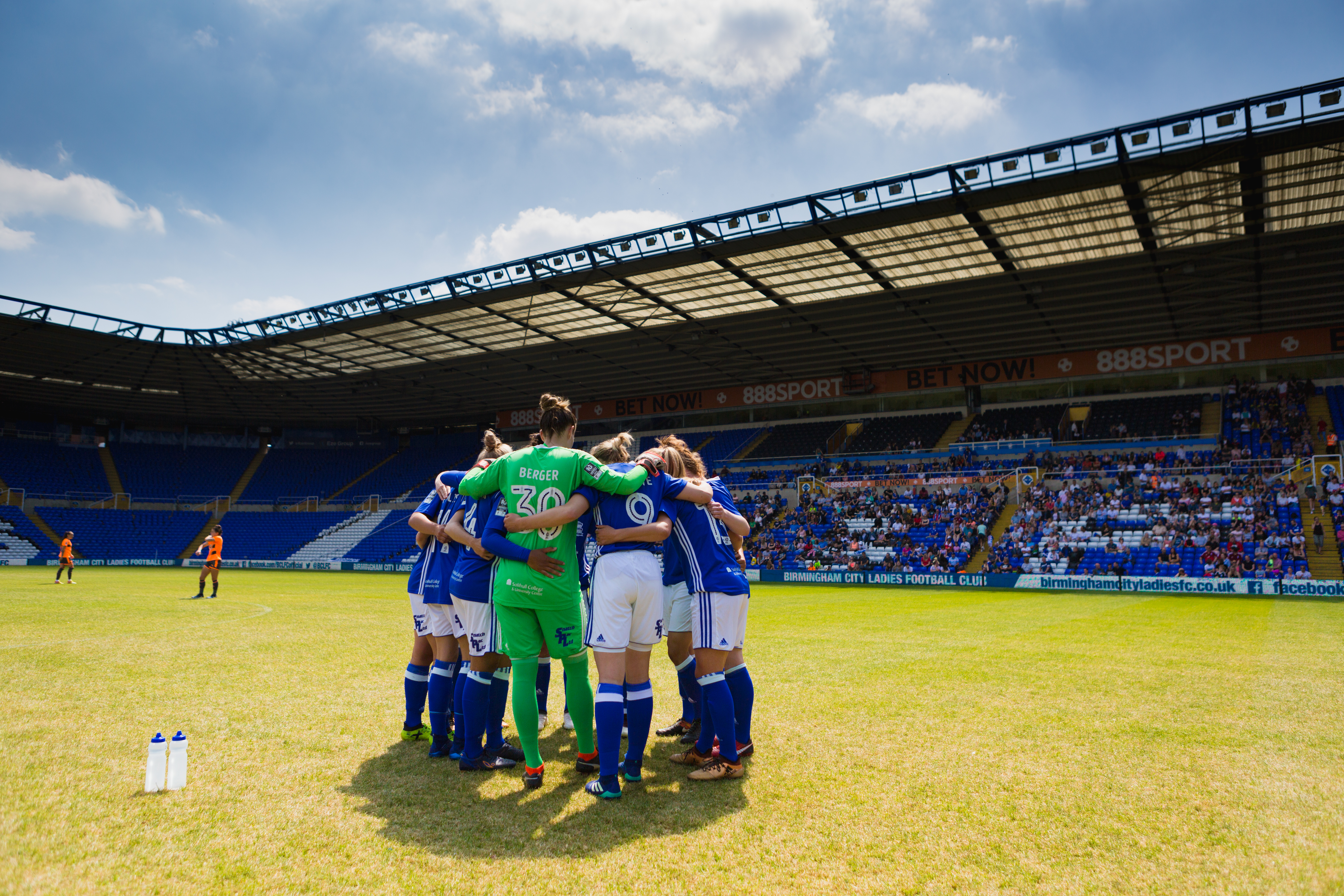 pre game huddle for the Birmingham City Ladies FC players