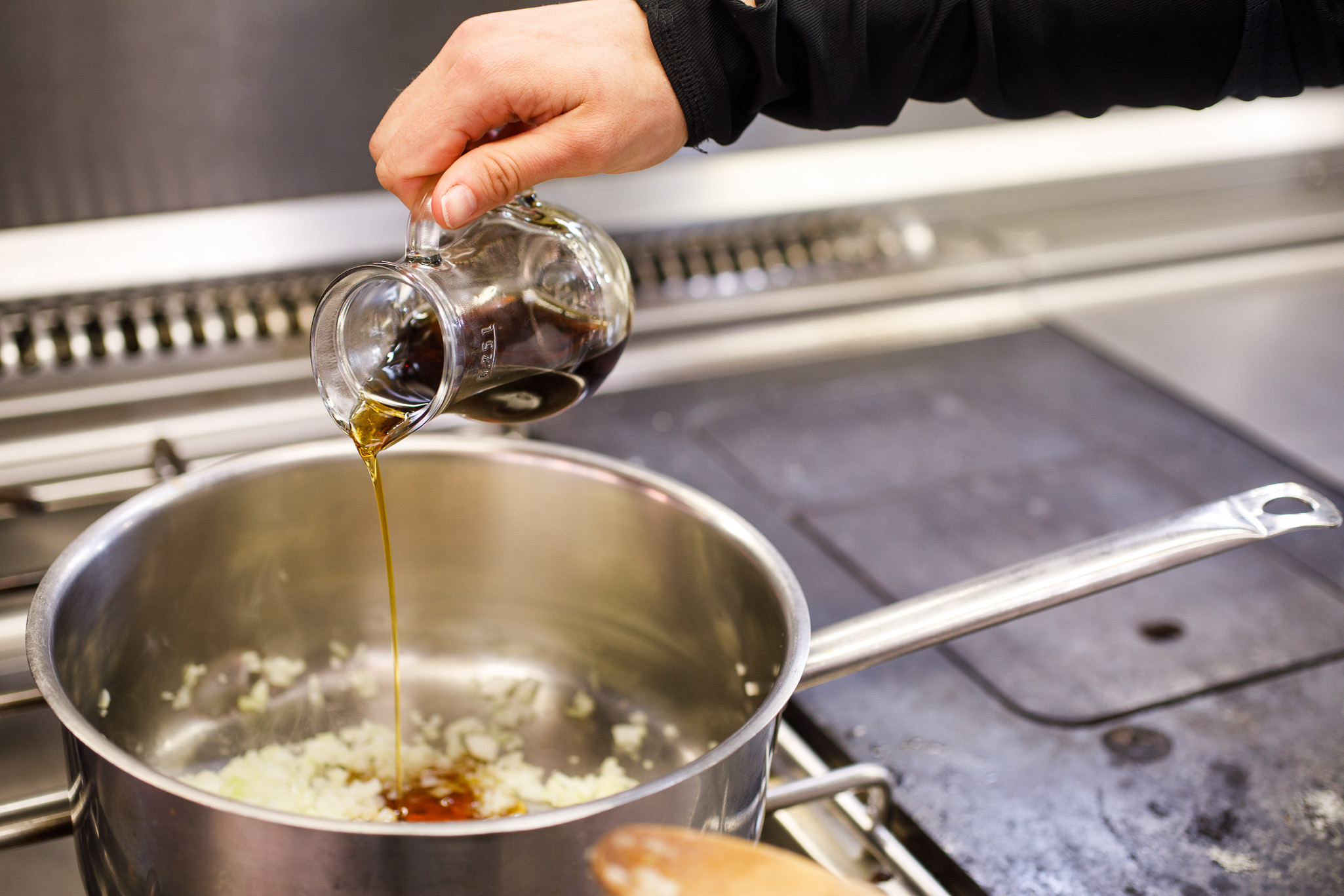 Pouring in the pure Canadian maple syrup