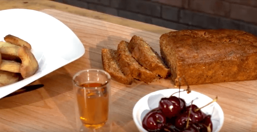 Maple and carrot cake with English cherries