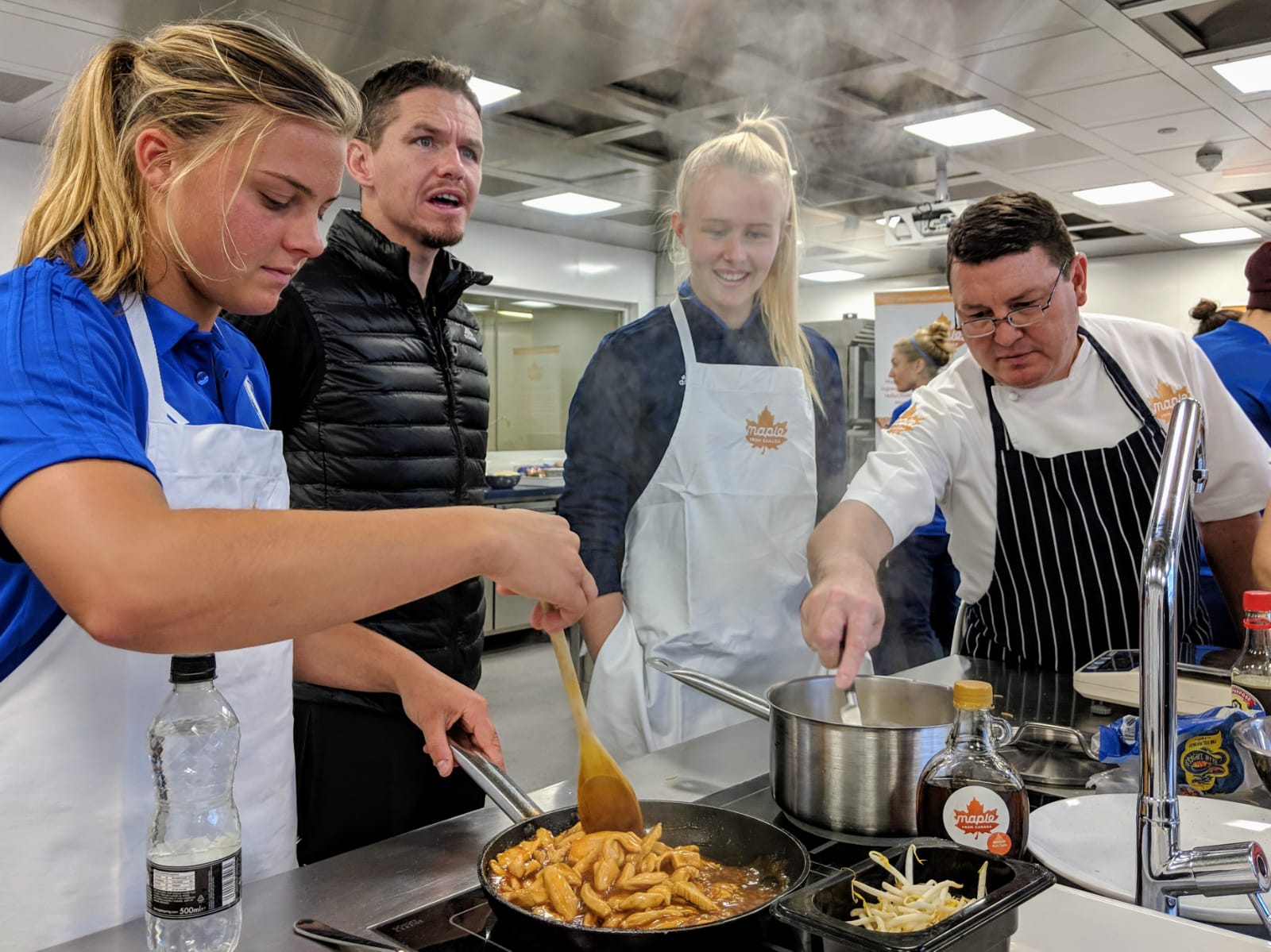 Birmingham City Ladies FC players using maple syrup in their cooking