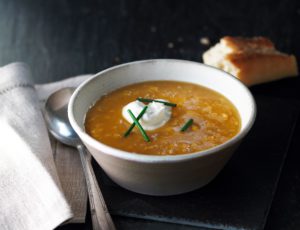 Corn and Butternut Squash Soup with Maple Syrup