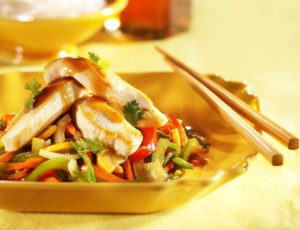 Teriyaki chicken stir-fry with maple syrup