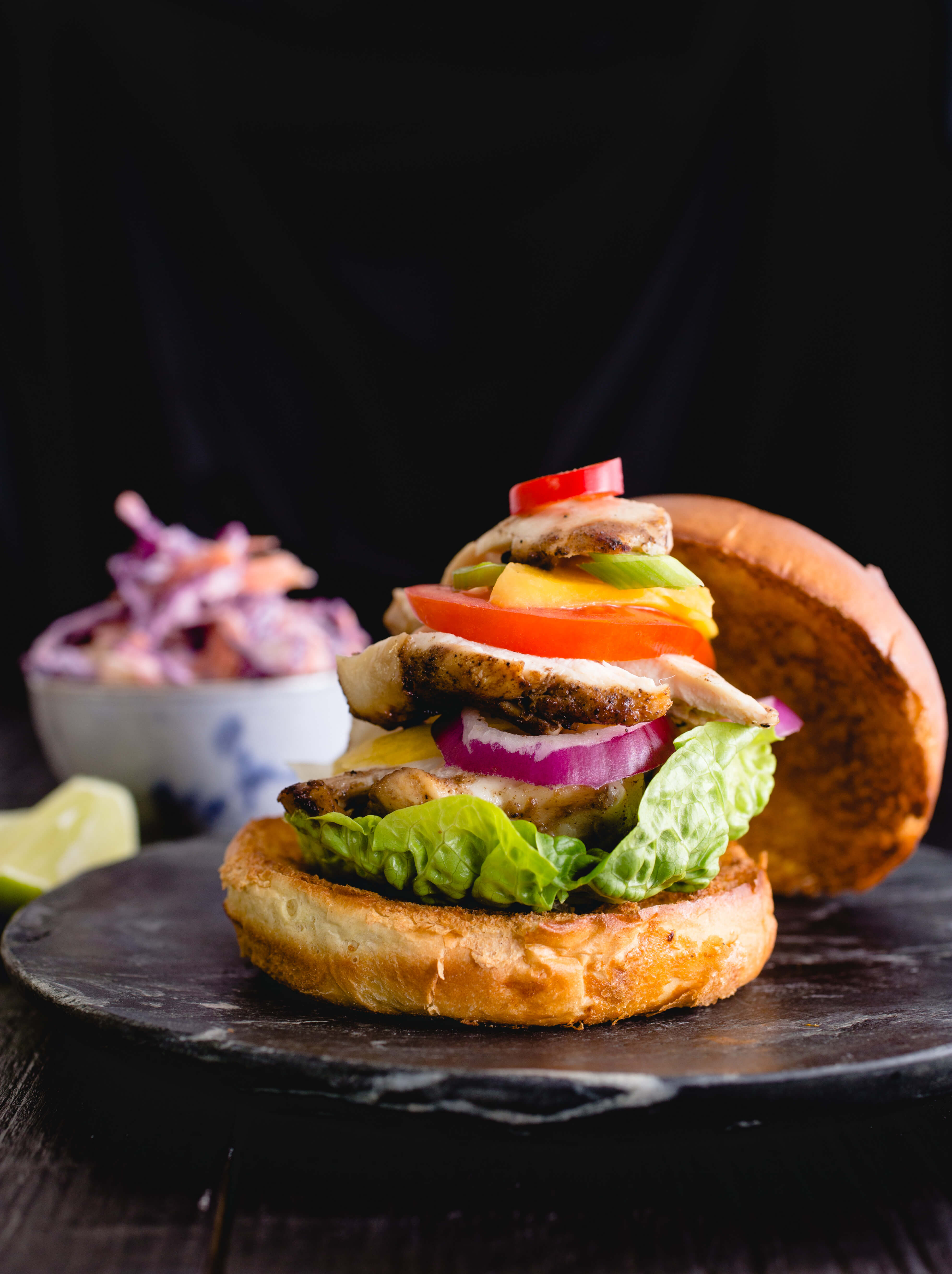 Spicy jerk chicken burger with maple slaw Maple from Canada