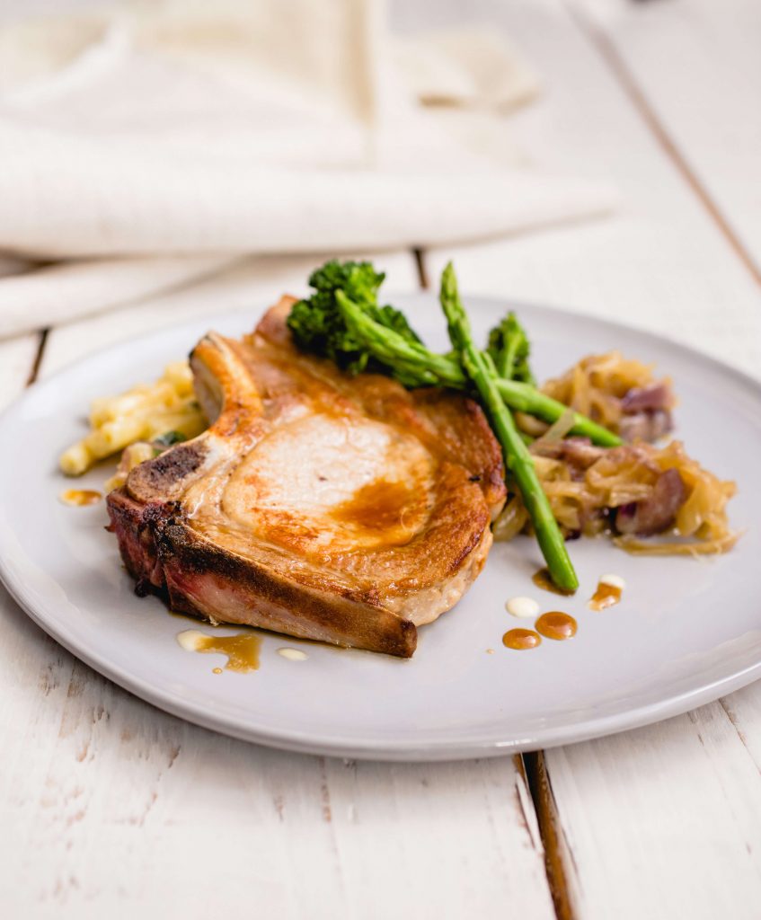 Pork chops with maple caramelised onions Maple from Canada