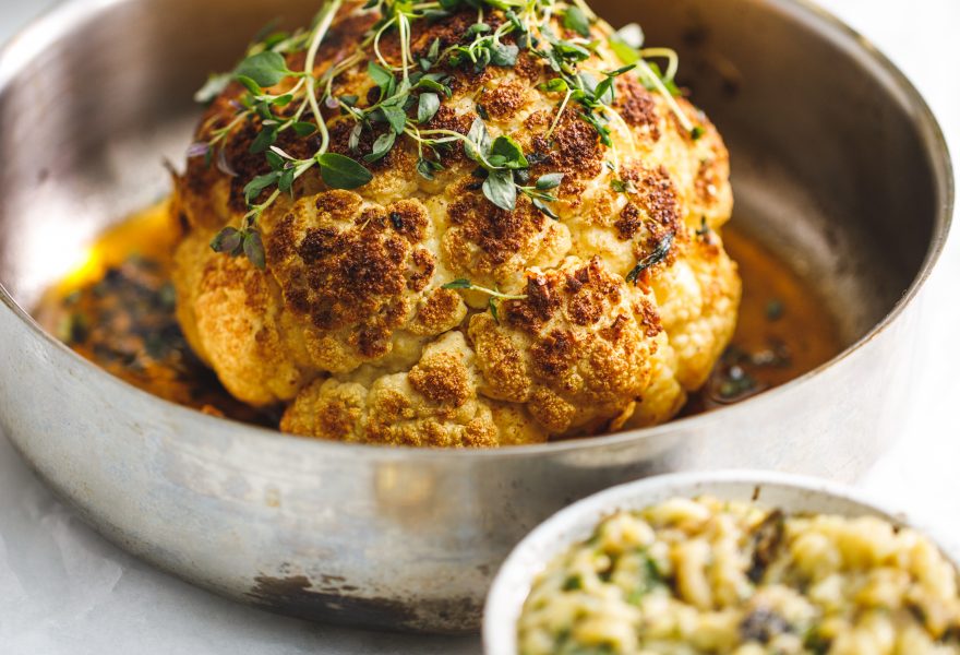 Whole maple roasted cauliflower