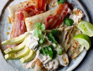 Pancakes with Maple Bacon, Chipotle and Avocado