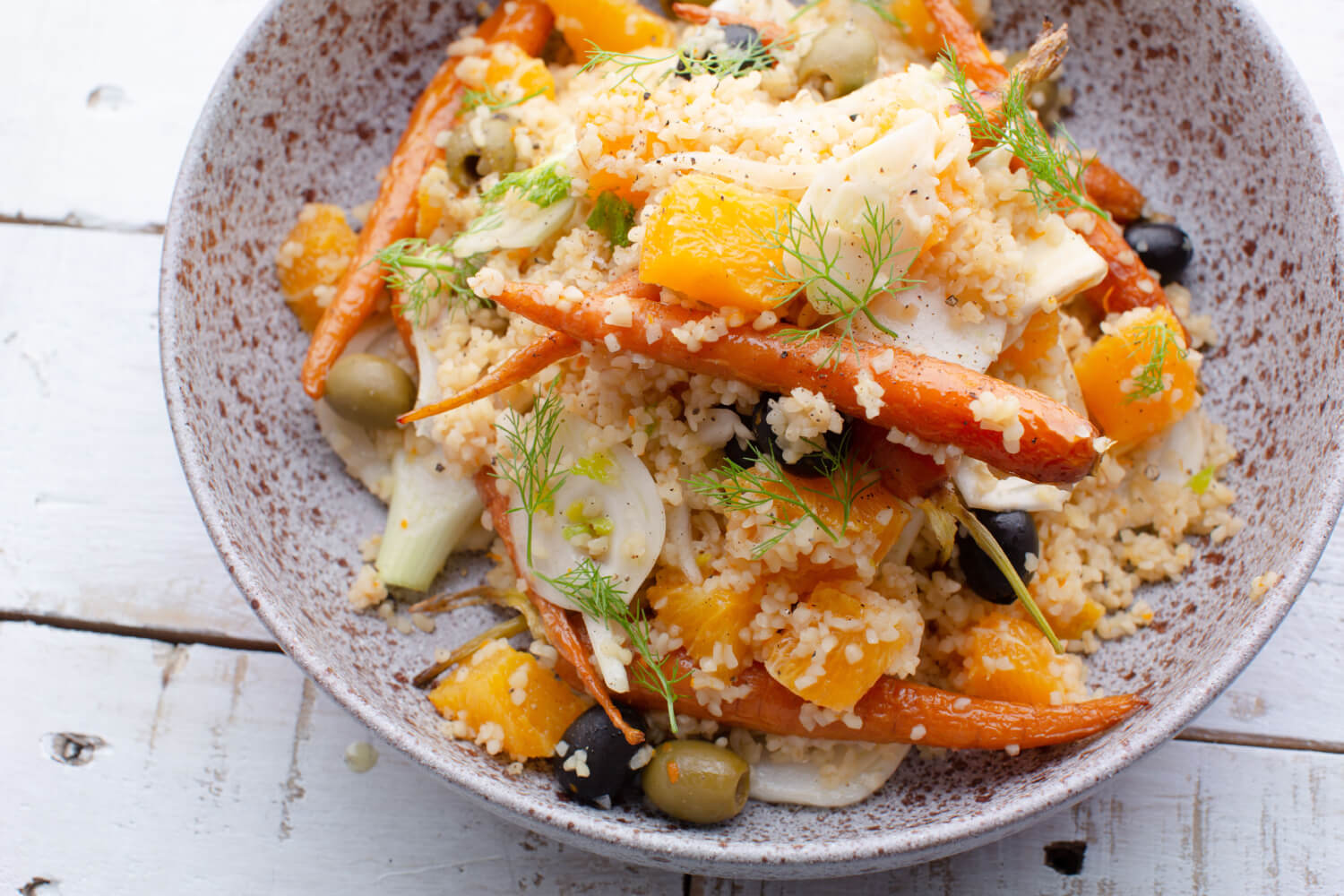 David Colcombe's Maple and Citrus Bulgur Wheat Salad with Baby Carrots and Fennel - Maple from Canad