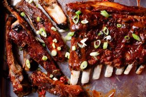 Baby back ribs with a tangy maple syrup glaze