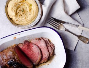 Sweet Spiced Roast Beef with Maple Chickpea Mash