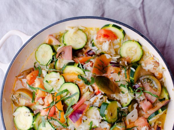 Summer vegetable pilaf with maple syrup