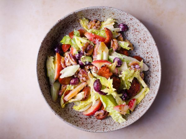 Maple syrup “Waldorf” salad with chorizo