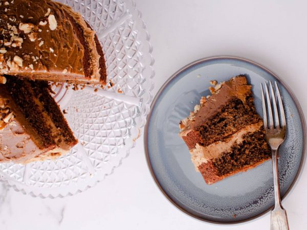 Coffee, maple and walnut cake