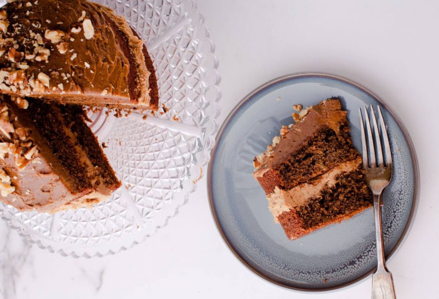 Coffee, maple and walnut cake