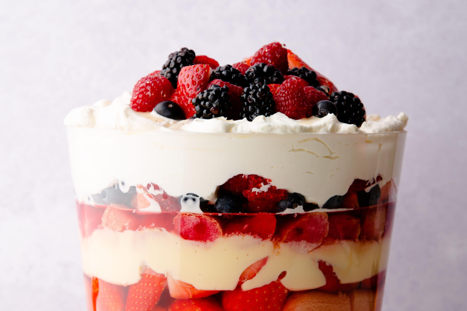 British summer fruit trifle with maple syrup