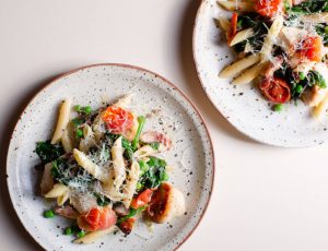 Chicken, Bacon, and Pea Penne with Maple