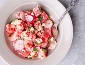 Watermelon, Feta and Radish Salad with Maple Dressing