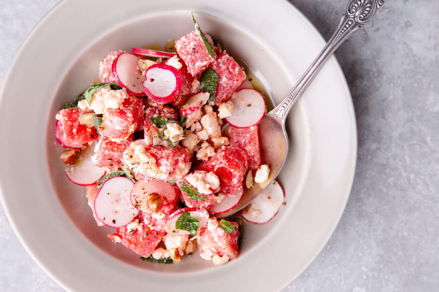Watermelon, radish salad with maple dressing - Maple from Canada