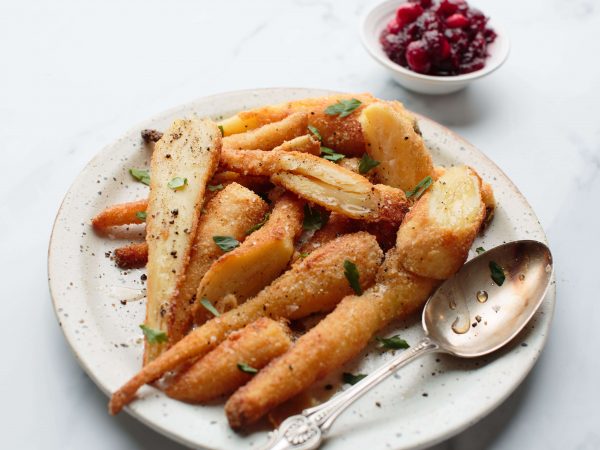 Parmesan and maple parsnips