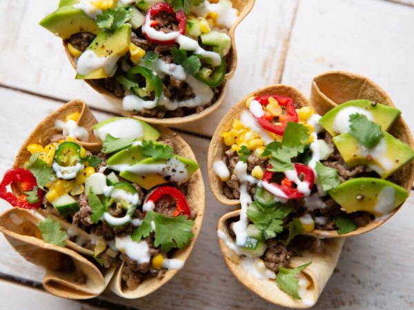 Burrito tortilla bowl with maple syrup