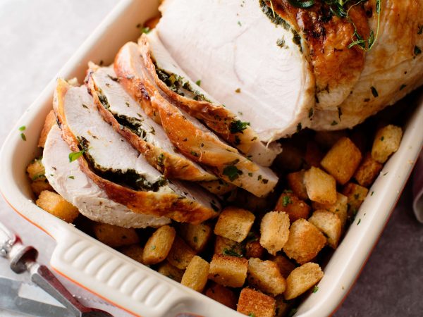 One pan roast turkey with maple croutons