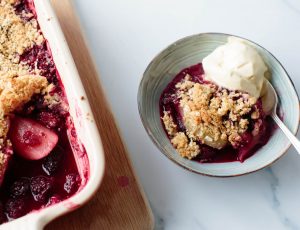 Maple pear and blackberry crumble