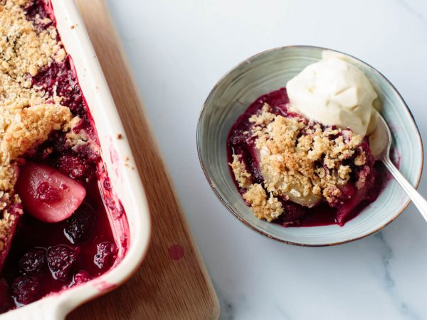 Maple pear and blackberry crumble