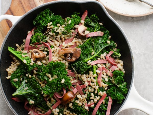 Mushrooms, kale and barley