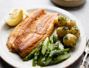 Seared Sea Trout with Maple-Mustard Mayonnaise