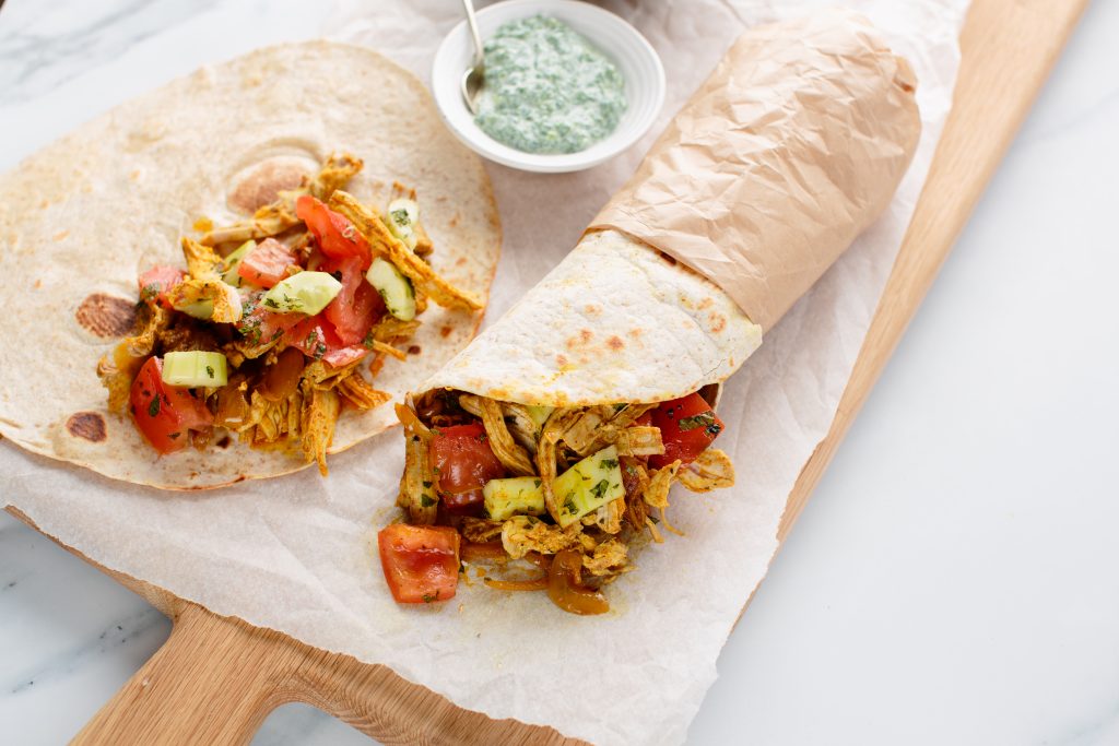 Maple Pork Shawarma Wraps with Tomato Salad - Maple from Canada