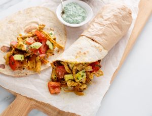 Maple Pork Shawarma Wraps with Tomato Salad