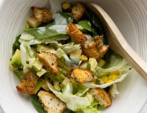 Green Salad with Maple Croutons and Yoghurt Dressing