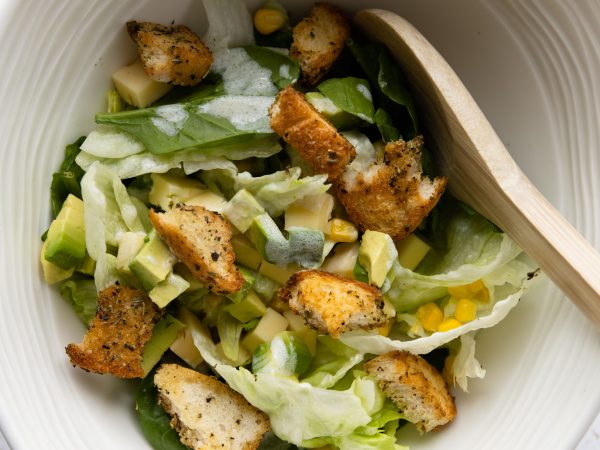 Green salad with maple croutons