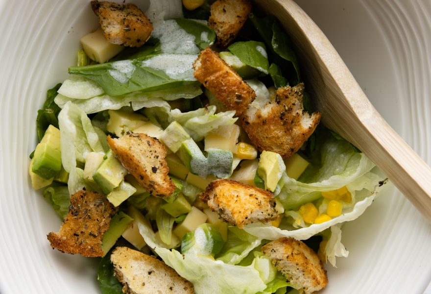 Green salad with maple croutons