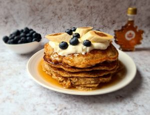 At Dad&#8217;s Table&#8217;s Banana Wholegrain Pancakes with Maple, Yoghurt and Cinnamon