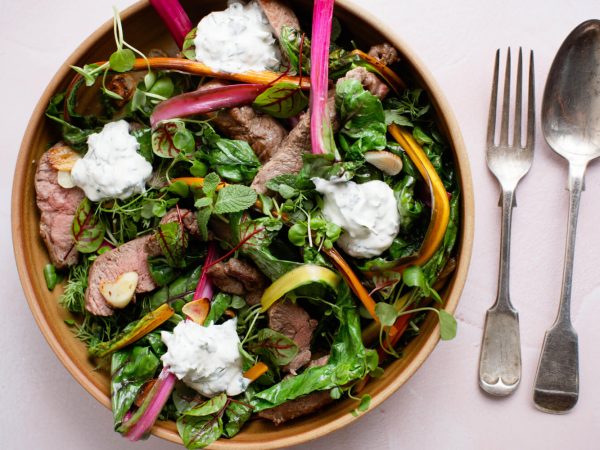 Leftover lamb with maple and mint yoghurt