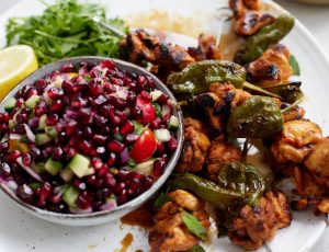 Pomegranate and Maple Chicken Kebabs