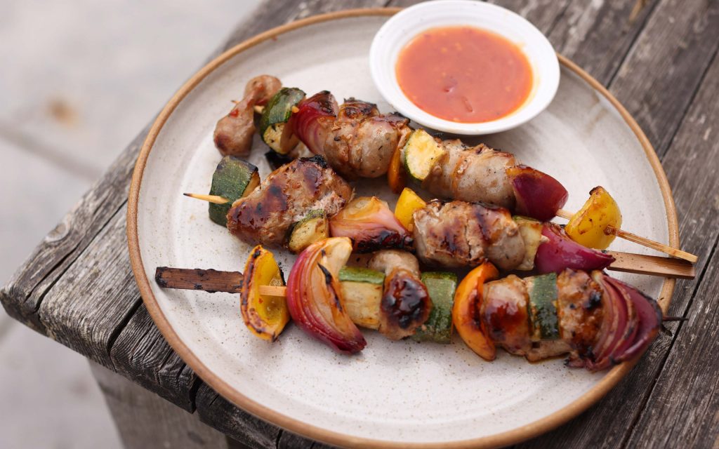 Sweet Chilli Mediterranean Sausage and Maple Skewers - Maple from Canada
