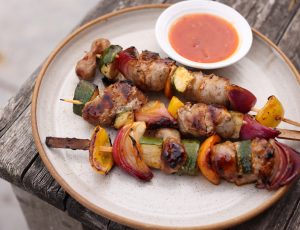 Sweet Chilli Mediterranean Sausage and Maple Skewers