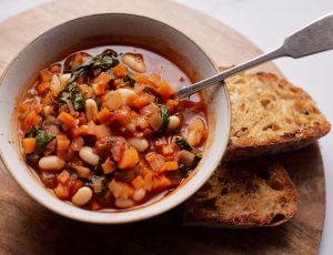 Mediterranean Tuscan Soup and Maple-Toasted Sourdough Bread