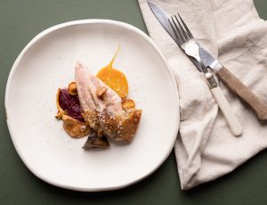 Peter McKenna&#8217;s Maple Grouse, Confit Leg, Beetroot, Cep, and Hazelnut