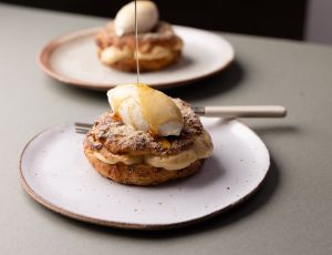 Peter McKenna&#8217;s Maple Choux Cranachan, with Toasted Oat and Barley Ice Cream