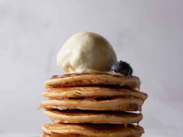 Maple vegan pancake with blueberries and icream