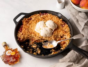 A Cup of Tea and Cake’s Summer Peach and Maple Skillet Crumble