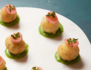 Goat&#8217;s Cheese Fritters with Maple Pea Purée