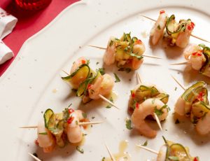 Maple-Glazed Courgette and Prawn Sticks