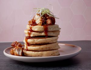 Korean Fried Chicken with Fluffy Maple Pancakes