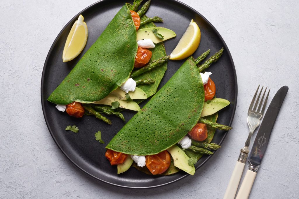Roasted Vegetables in Spinach and Maple Pancakes - Maple from Canada