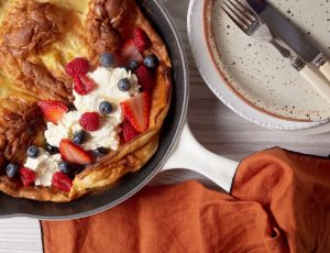 Oven-Baked Skillet Pancake with Berries, Maple and Mascarpone