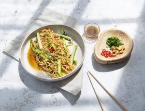 Noodle and Asparagus Salad with a Maple-Asian Dressing