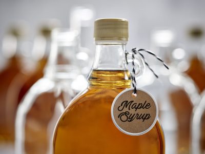 A bottle of maple syrup